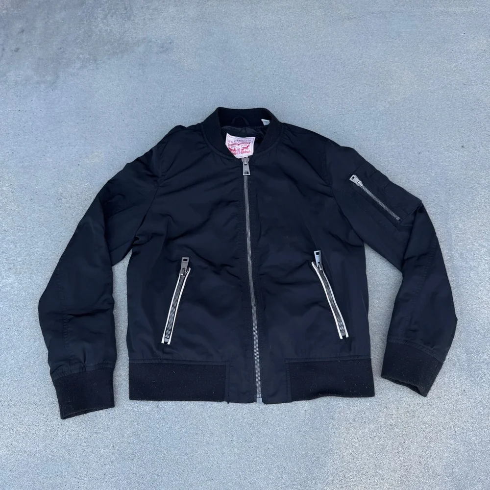 Levi's Men Bomber Jacket Black Full Zip Flight Jacket‎ Utility Pockets Medium